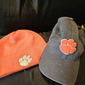 Kids Paw Print Beanie and Cap Set - Orange and Black